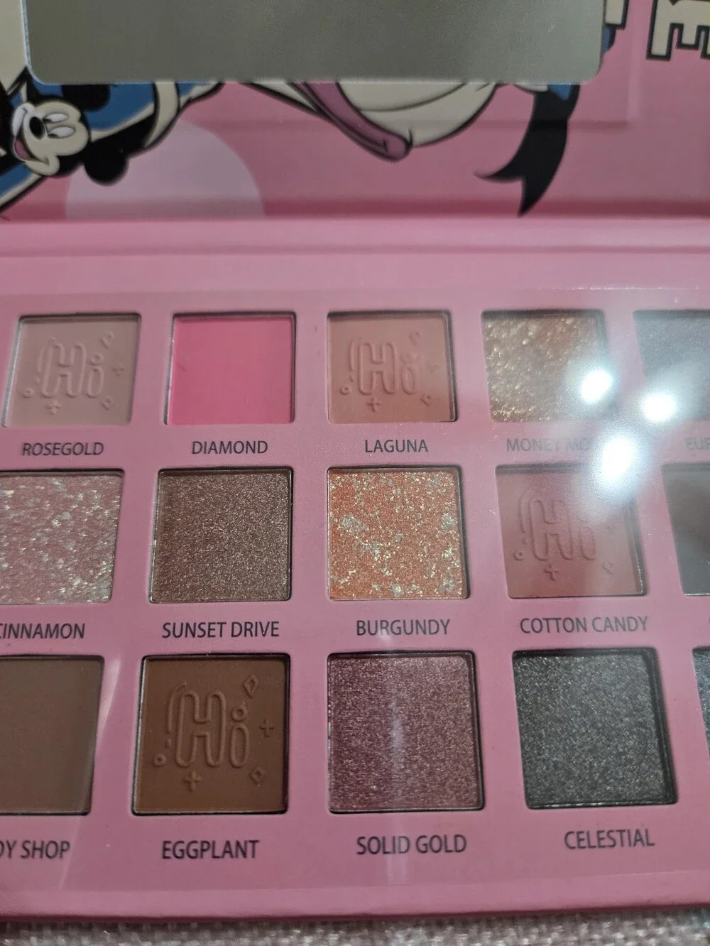 Disney-Themed Pink Eyeshadow Palette with Mixed Shimmers